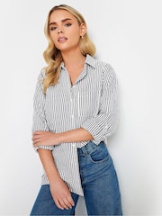 PixieGirl Petite Grey Oversize 100% Cotton Stripe Shirt - Image 1 of 4