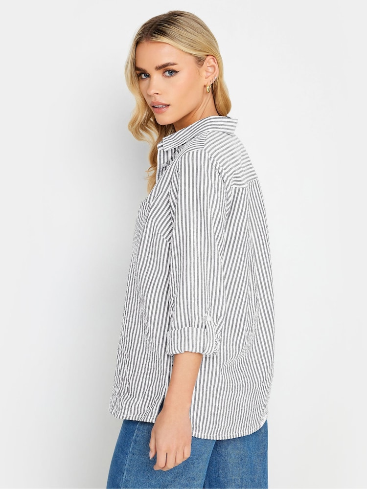 PixieGirl Petite Grey Oversize 100% Cotton Stripe Shirt - Image 2 of 4 PixieGirl Petite Grey Oversize 100% Cotton Stripe Shirt - Image 2 of 4