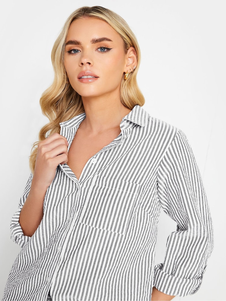 PixieGirl Petite Grey Oversize 100% Cotton Stripe Shirt - Image 4 of 4 PixieGirl Petite Grey Oversize 100% Cotton Stripe Shirt - Image 4 of 4
