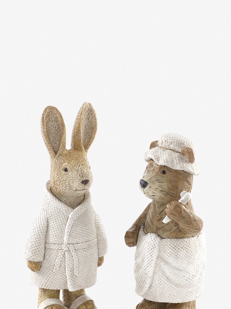 Set of 2 Natural Bertie Bear and Rosie Rabbit Spa Ornaments - Image 2 of 2