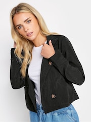PixieGirl Petite Black High Neck Cropped Trench Coat - Image 1 of 5