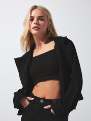 PixieGirl Petite Black High Neck Cropped Trench Coat - Image 2 of 5