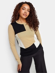 M&Co Neutral Brown Colourblock Knitted Jumper - Image 1 of 5