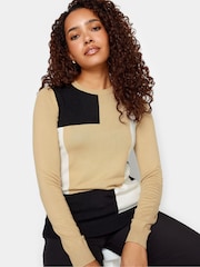 M&Co Neutral Brown Colourblock Knitted Jumper - Image 4 of 5
