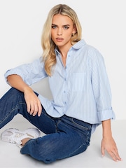 PixieGirl Petite Blue Oversize 100% Cotton Stripe Shirt - Image 4 of 4
