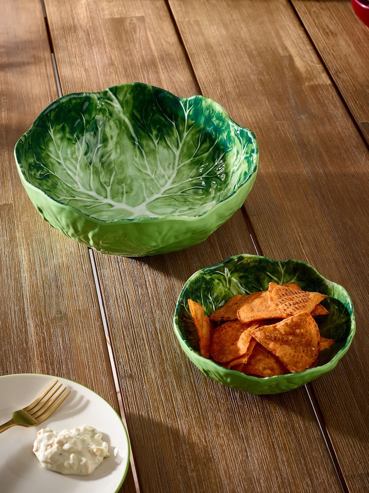 Green Cabbage Serveware Set of 2 Bowls - Image 2 of 4