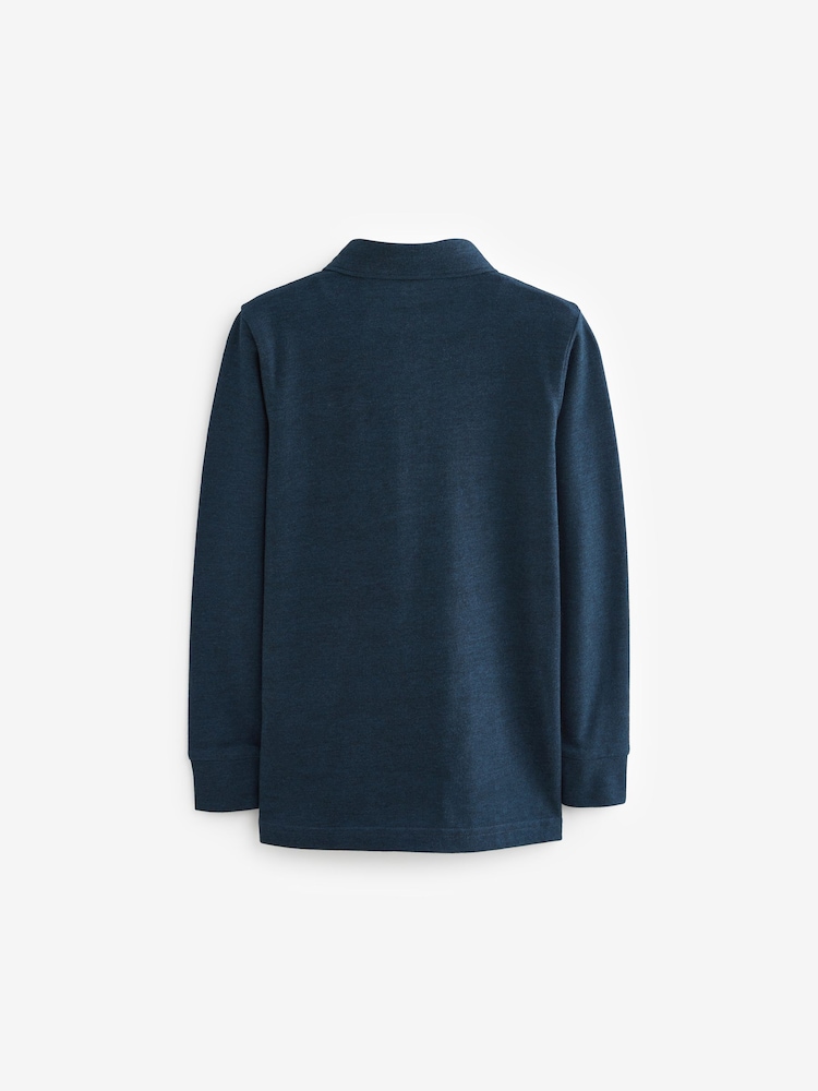 Navy Blue Long Sleeve Polo Shirt (3-16yrs) - Image 2 of 3