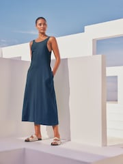 Navy Blue 100% Cotton Sleeveless Jersey Dress - Image 1 of 5