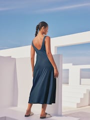 Navy Blue 100% Cotton Sleeveless Jersey Dress - Image 2 of 5