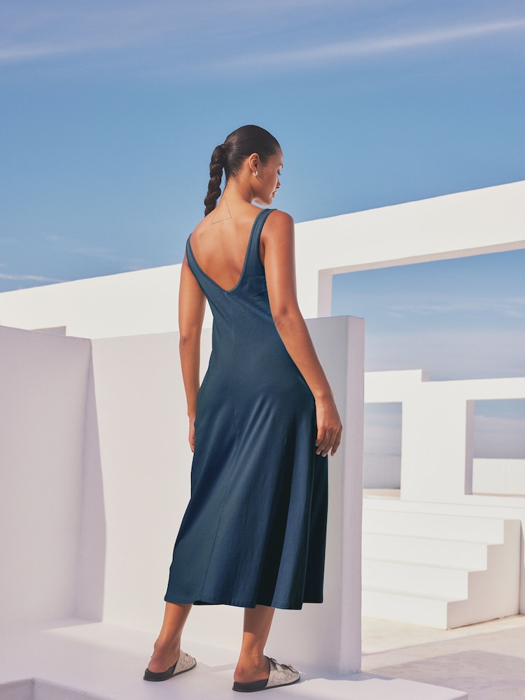 Navy Blue 100% Cotton Sleeveless Jersey Dress - Image 2 of 5