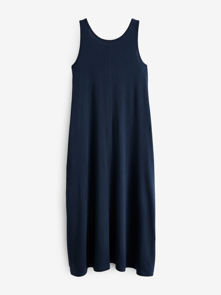 black sleeveless jersey dress Perfectly Framed Black Jersey Knit Contrast Trim Sleeveless Maxi Dress