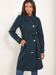 Lipsy Blue Asymmetrical Belted Coat - Image 1 of 4