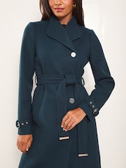 Lipsy Blue Asymmetrical Belted Coat - Image 2 of 4