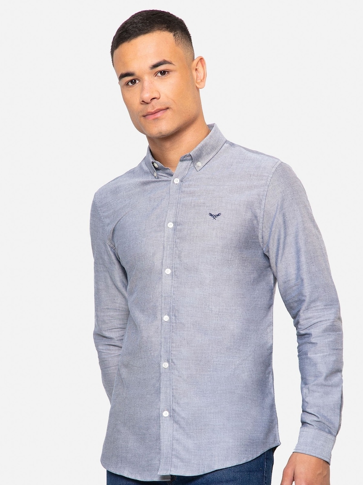 Threadbare Light Grey Oxford Long Sleeve Shirt - Image 1 of 4