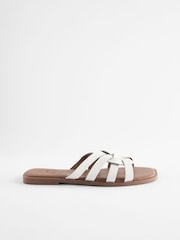 White Standard/Wide Fit Forever Comfort® Leather Lattice Mules Sandals - Image 3 of 6