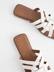 White Standard/Wide Fit Forever Comfort® Leather Lattice Mules Sandals - Image 4 of 6