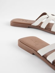 White Standard/Wide Fit Forever Comfort® Leather Lattice Mules Sandals - Image 5 of 6