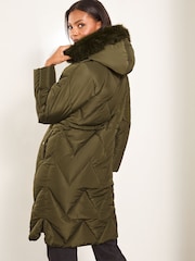 Lipsy Khaki Green Shower Resistant Quilted Padded Parka Coat - Image 2 of 4