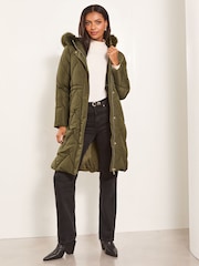 Lipsy Khaki Green Shower Resistant Quilted Padded Parka Coat - Image 3 of 4