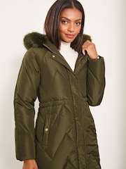 Lipsy Khaki Green Shower Resistant Quilted Padded Parka Coat - Image 4 of 4