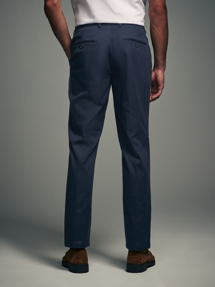 Navy Blue Elasticated Waist TENCEL™ Blend Stretch Chino Trousers - Image 3 of 8