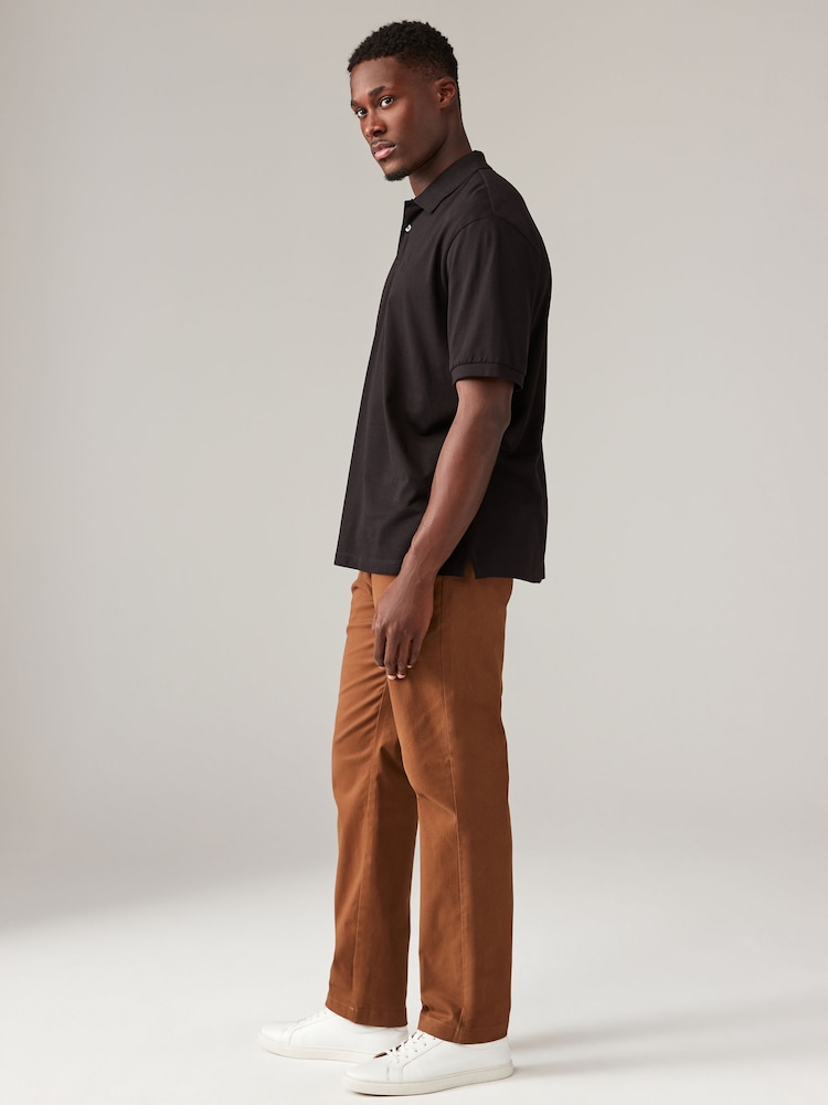 Tan Brown Straight Fit Stretch Printed Soft Touch Chino Trousers - Image 3 of 5