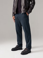 Navy Blue Straight Fit Printed Soft Touch Stretch Denim Jeans Style Trousers - Image 1 of 10