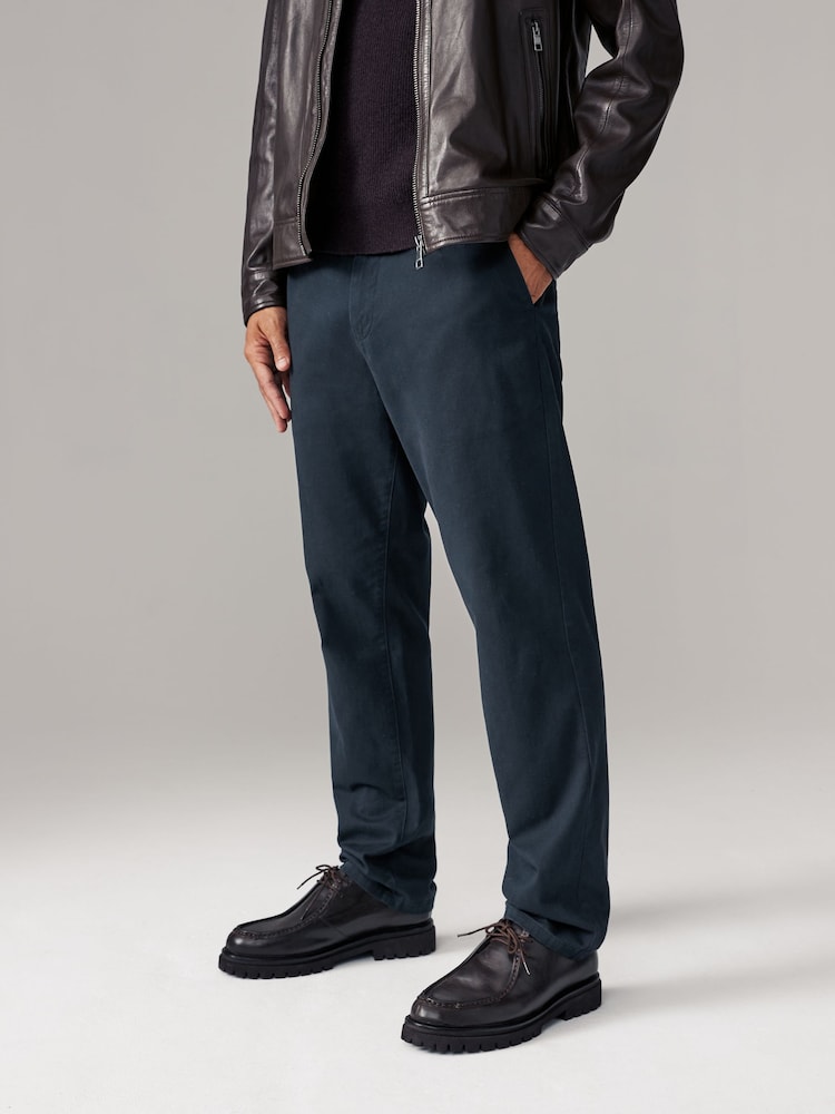 Navy Blue Straight Fit Printed Soft Touch Stretch Denim Jeans Style Trousers - Image 1 of 10