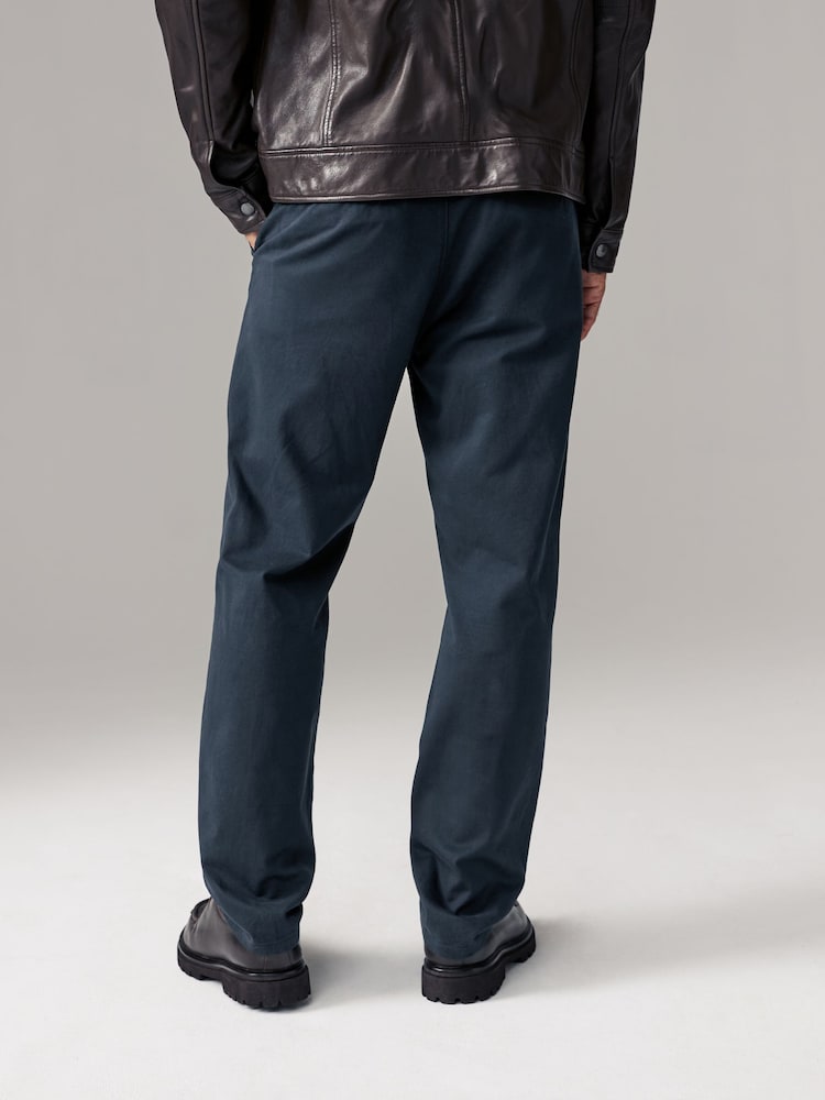 Navy Blue Straight Fit Printed Soft Touch Stretch Denim Jeans Style Trousers - Image 2 of 10