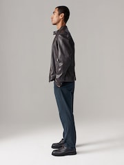 Navy Blue Straight Fit Printed Soft Touch Stretch Denim Jeans Style Trousers - Image 3 of 10