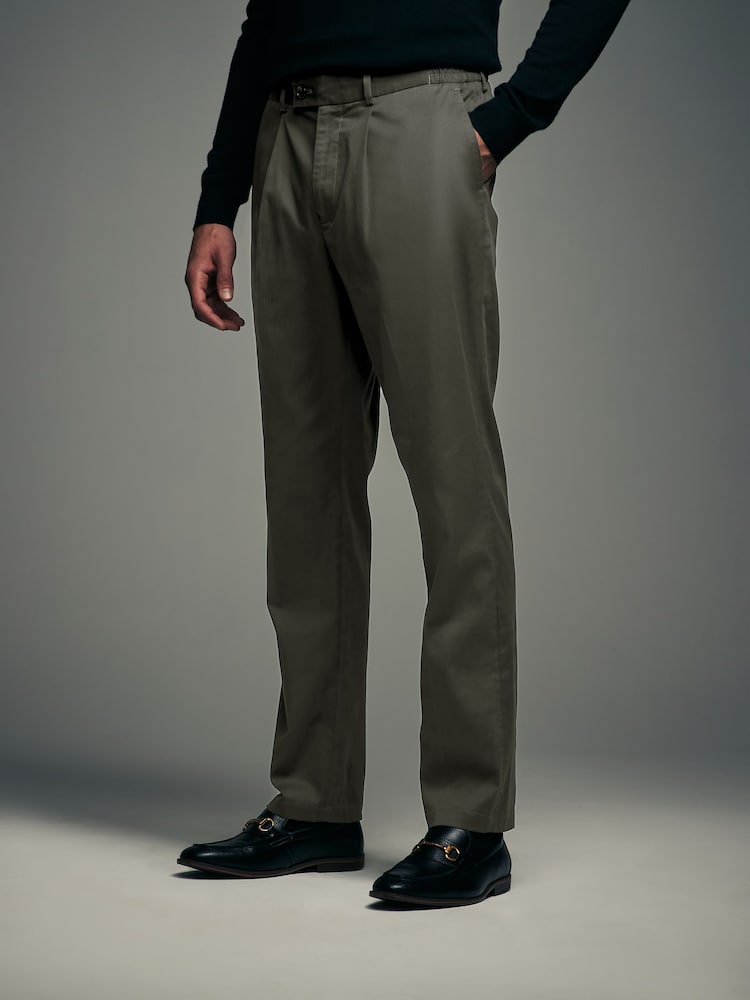 Khaki Green Elasticated Waist TENCEL™ Blend Stretch Chino Trousers - Image 1 of 9