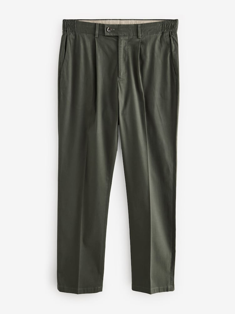 Khaki Green Elasticated Waist TENCEL™ Blend Stretch Chino Trousers - Image 6 of 9