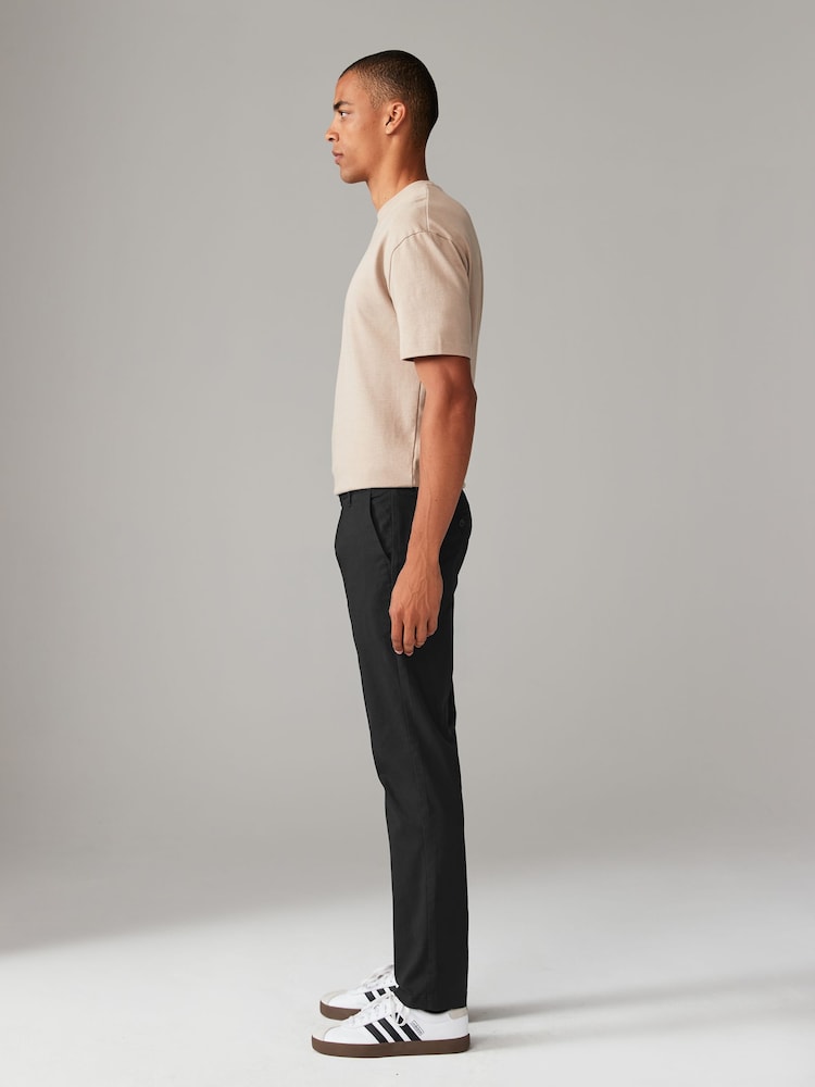 Black Slim Fit Stretch Printed Soft Touch Chino Trousers - Image 3 of 10