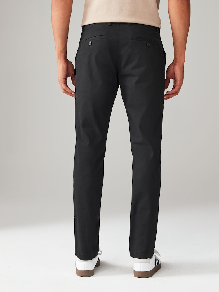 Black Slim Fit Stretch Printed Soft Touch Chino Trousers - Image 4 of 10