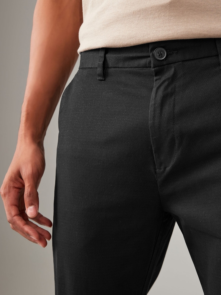 Black Slim Fit Stretch Printed Soft Touch Chino Trousers - Image 5 of 10