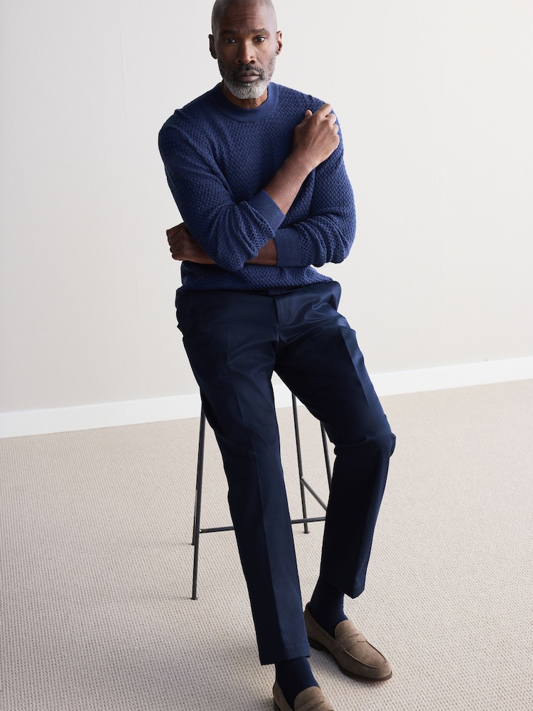 Navy Blue Signature Emmetex Italian 100% Cotton Chino Trousers - Image 4 of 5