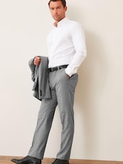 Light Grey Tailored Fit Wool Mix Textured Suit Trousers - Image 3 of 9