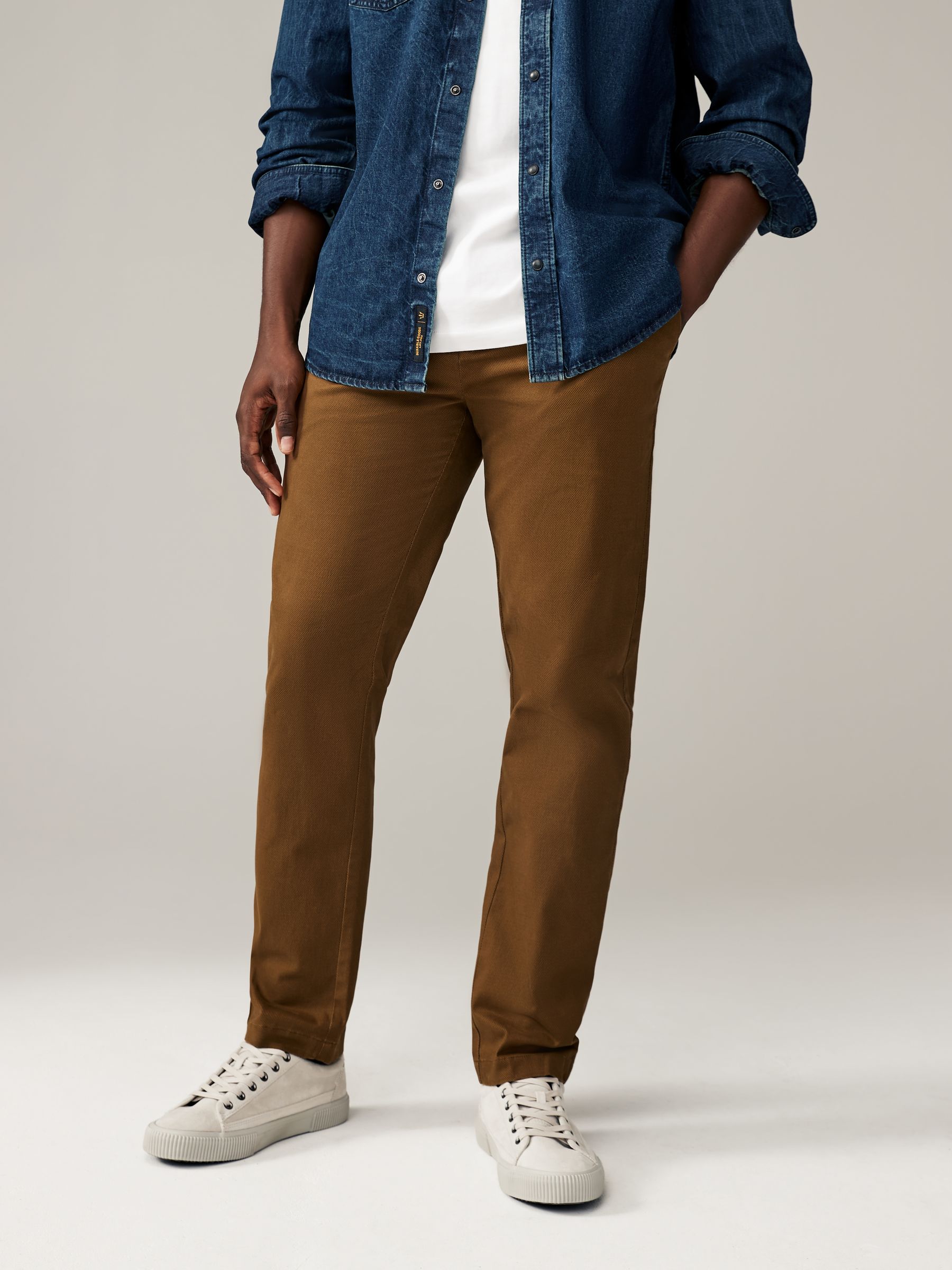 Buy Tan Brown Slim Fit Stretch Printed Soft Touch Chino Trousers from the  Next UK online shop