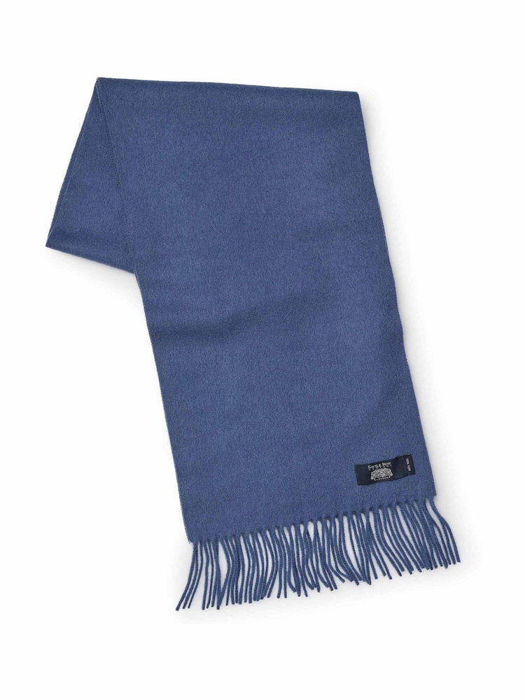 Savile Row Company Blue Virgin Wool Fringed Scarf - Image 1 of 3 Savile Row Company Blue Virgin Wool Fringed Scarf - Image 1 of 3