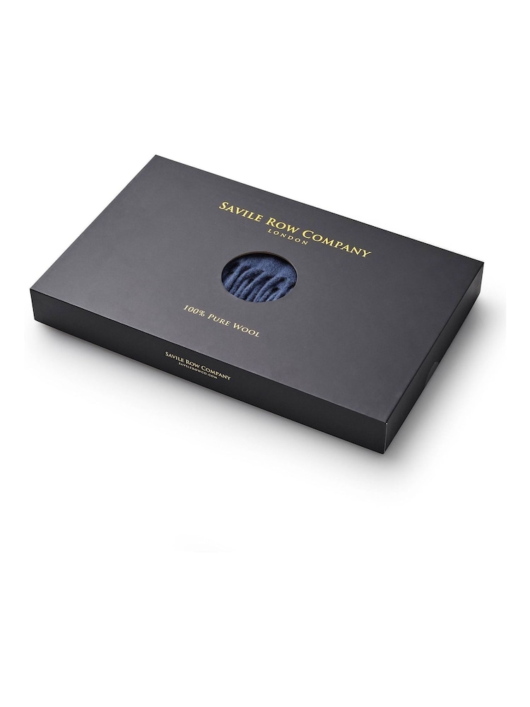 Savile Row Company Blue Virgin Wool Fringed Scarf - Image 2 of 3 Savile Row Company Blue Virgin Wool Fringed Scarf - Image 2 of 3