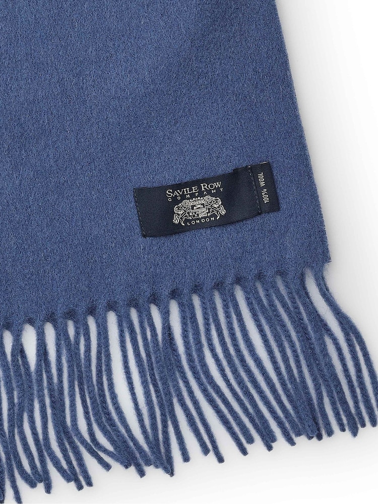 Savile Row Company Blue Virgin Wool Fringed Scarf - Image 3 of 3 Savile Row Company Blue Virgin Wool Fringed Scarf - Image 3 of 3