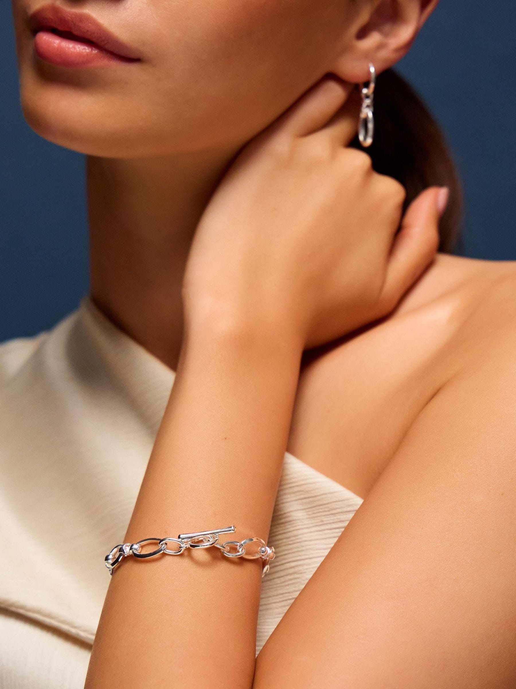 Buy Accessorize 925 Sterling Silver Knot Chain T-Bar Bracelet from