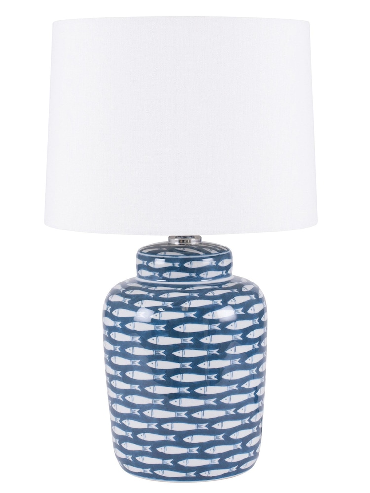 Pacific Blue Schoal Blue/White Fish Detail Ceramic Table Lamp - Image 1 of 1 Pacific Blue Schoal Blue/White Fish Detail Ceramic Table Lamp - Image 1 of 1