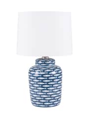 Pacific Blue Schoal Blue/White Fish Detail Ceramic Table Lamp - Image 1 of 1