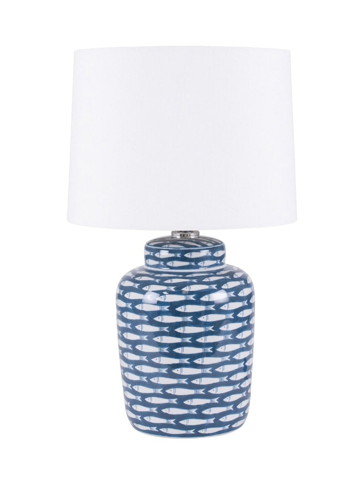 Pacific Blue Schoal Blue/White Fish Detail Ceramic Table Lamp - Image 1 of 1 Pacific Blue Schoal Blue/White Fish Detail Ceramic Table Lamp - Image 1 of 1