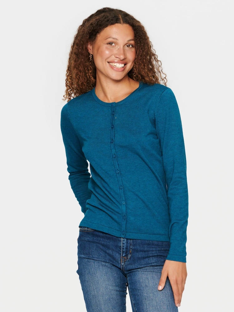 Saint Tropez Green Mila Round Neck Slim Fit Cardigan - Image 1 of 5 Saint Tropez Green Mila Round Neck Slim Fit Cardigan - Image 1 of 5