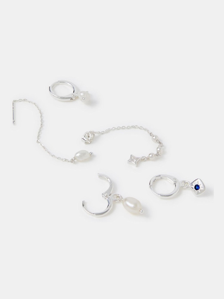 Accessorize Silver Sterling Silver-Plated Freshwater Pearl Stud & Hoop Earrings 5 Pack - Image 1 of 2 Accessorize Silver Sterling Silver-Plated Freshwater Pearl Stud & Hoop Earrings 5 Pack - Image 1 of 2