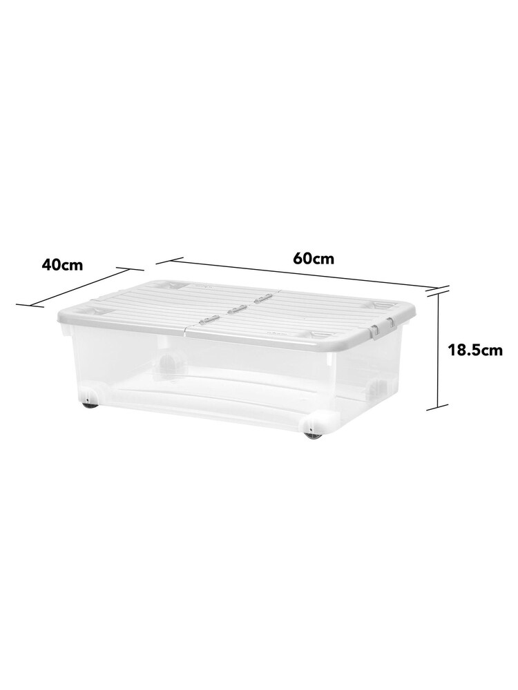 Wham Set of 3 Clear 32Ltr Plastic Storage Boxes With Wheels & Folding Lid - Image 4 of 4