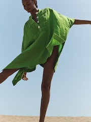 Jigsaw Green Button Detail Linen Cover-Up - Image 1 of 7