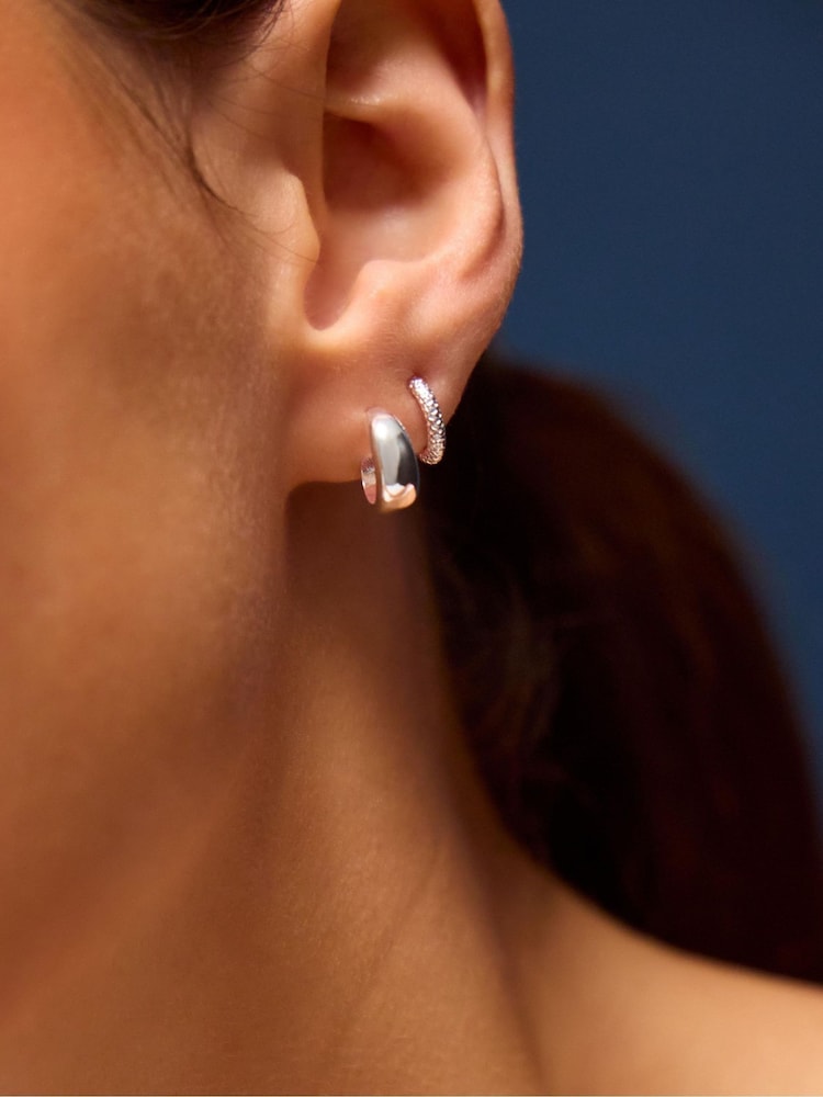 Accessorize 925 Sterling Silver Mini Hoop Earrings 3-Pack - Image 2 of 2